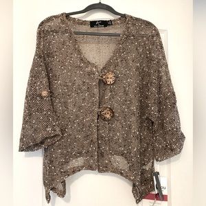 Brown open weave shrug / cardigan. NWT size XL, Lennie for Nina Leonard brand